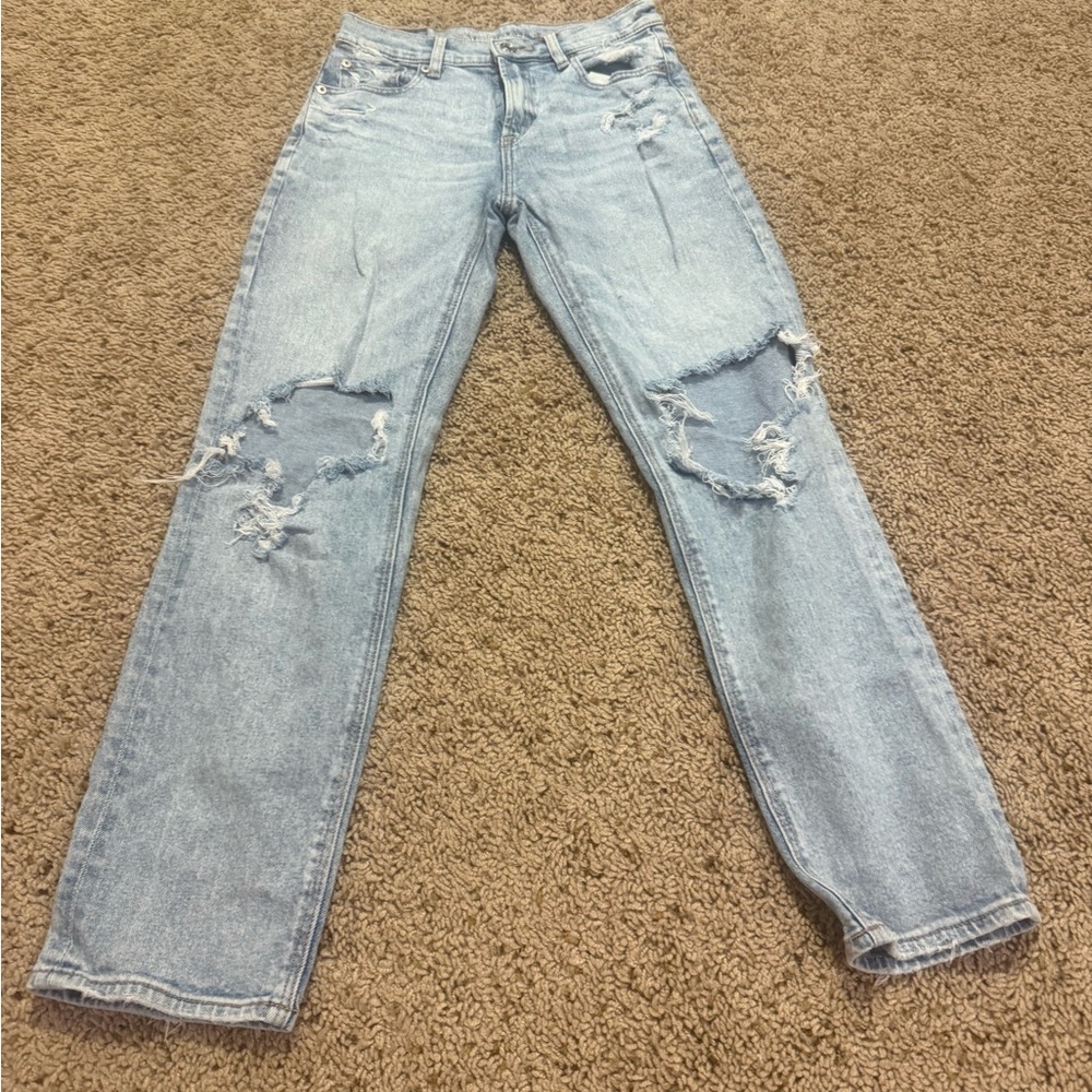 American Eagle Outfitters Light Blue Distressed Straight Leg Jeans